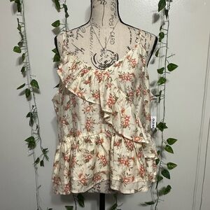 Old Navy Cream Floral Ruffle Blouse